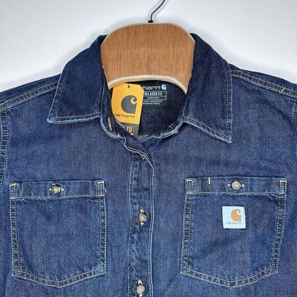 Carhartt Tops - Carhartt Women's Relaxed Fit Midweight Denim Long-Sleeve Over Shirt Sz S